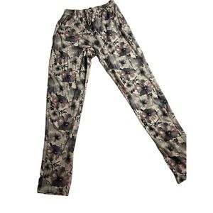 POL Floral Print Pants Women's Beige Gray Elastic Waist Casual Lounge Trousers